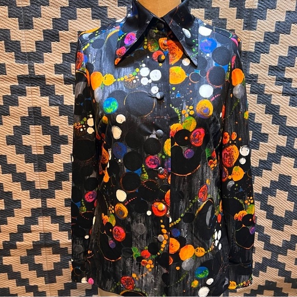 VINTAGE 70s psychedelic disco button down shirt dagger collar rainbow multicolor - Picture 2 of 13